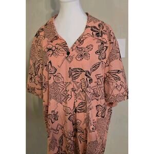 Gloria Lance Peach Black Boho Feather Button Up Womens Top Size 3XL EUC